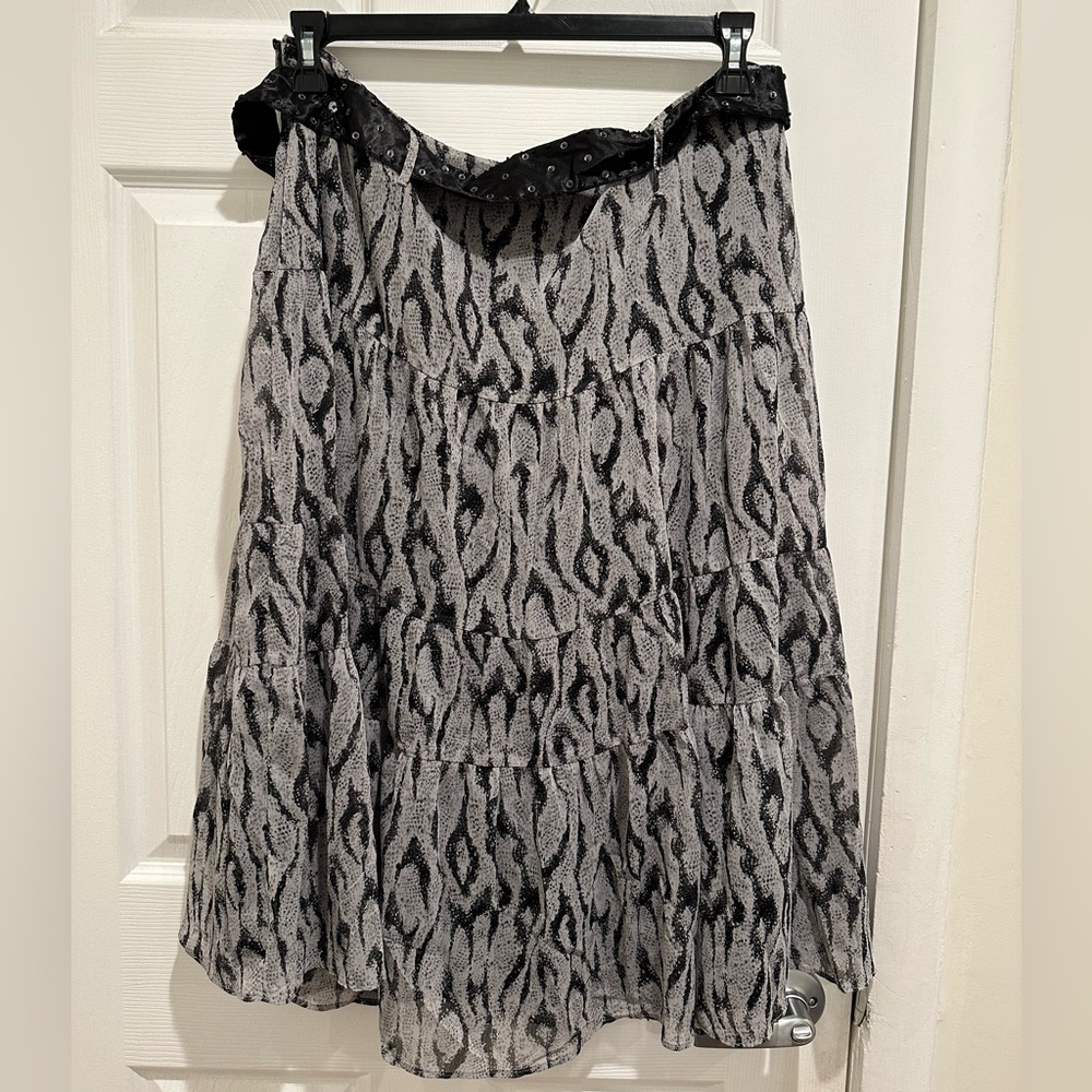 Apt 9 Animal Print Tiered Skirt with Black Sequin Belt